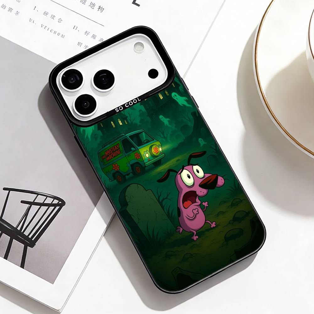 Чехол для телефона C-Courage the Cowardly D-Dog для iPhone 17, 16, 15, 14, 13, 12, 11 Plus, Pro Max Черная рамка Посеребренная крышка