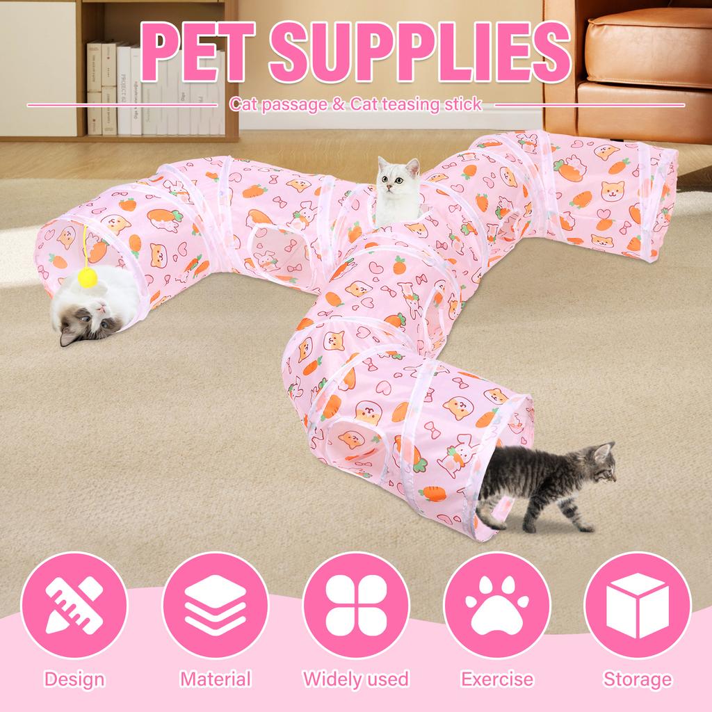 Трехходовой складной туннель для кошек, всплывающий туннель для мелких животных, игрушка с дразнилкой для кошек, интерактивная забавная игрушка для тренировки котенка в помещении, товары для питомцев