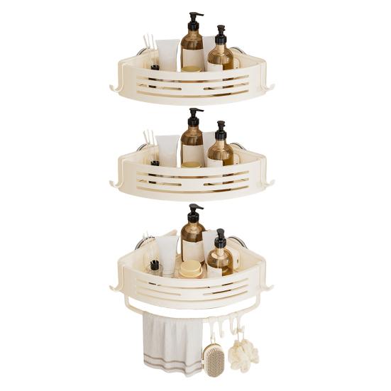Suction Cup Corner Shelf Triangle Corner Shower Caddy No Drilling Adjustable Bathroom Organizer with Towel Bar Storage Rack for Shower Kitchen