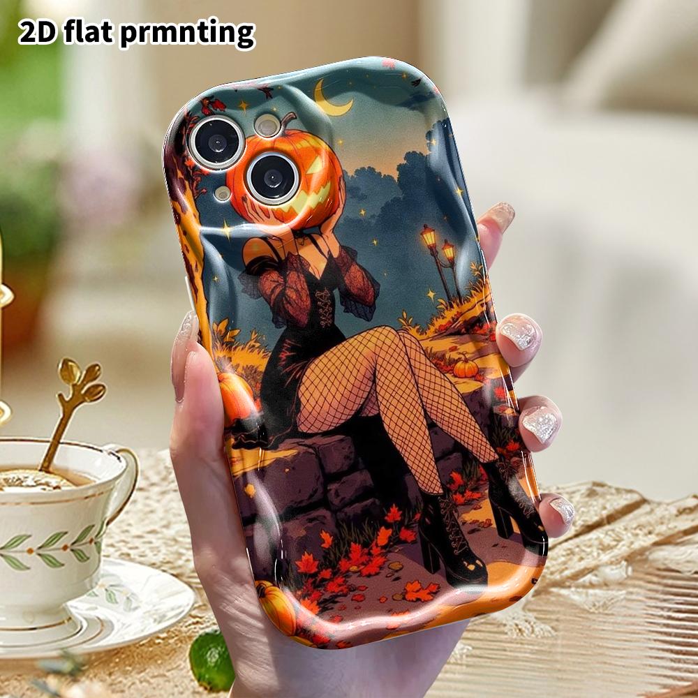Phone Case: 2D flat design, suitable for iPhone 18, 17, 16, 15, 14, 13, 12 Pro protection, phone decoration, pumpkin head girl, Halloween and Christma