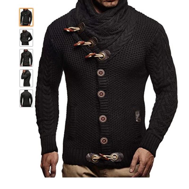 Весна, осень и зима мужской свитер с пуговицами из рога крупного рогатого скота кардиган большой высокий воротник жареное тесто переплетения трикотажное пальто