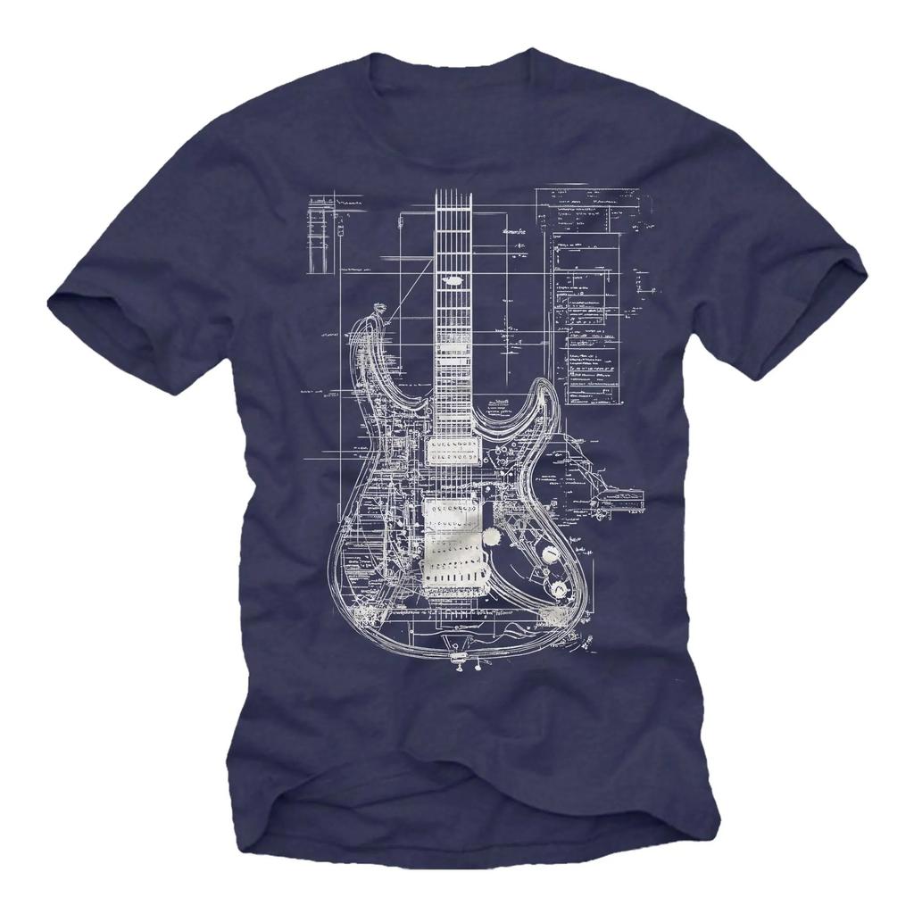 Gifts for Guitarists Unisexs Tshirt with Electric Guitar Vintage Blue Print Motif Guitar Print for Unisex Shortsleeved Unisexs Tee