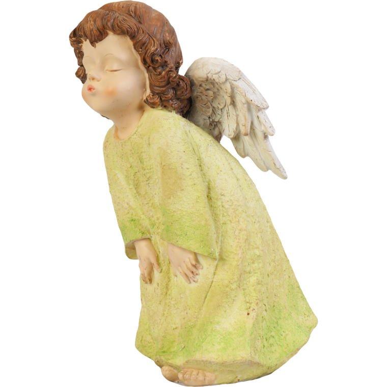 Green Guardian Angel - Decorative Polyresin Figurine, Height 21 cm