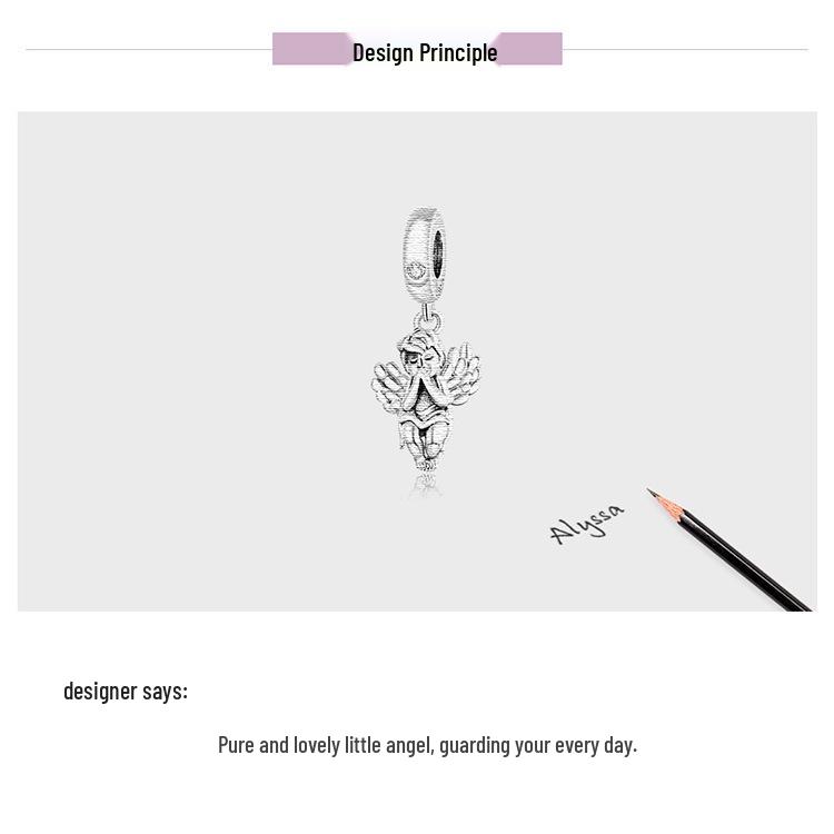 Yinziyun Little Angel Sterling Silver Pendant - Platinum Plated DIY Charm SCC1686