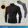 Cross-border Autumn/Winter Men's High-Elastic Half-Zip Velvet Fitness T-Shirt - Solid Color for Outdoor Running and Sports.