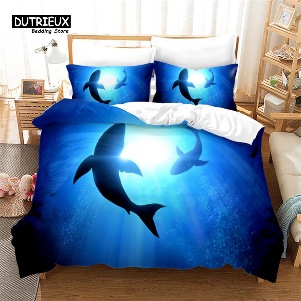 Fish Sea Turtle Duvet Cover Jellyfish Seashell Starfish Bedding Set Microfiber Marine Theme Quilt Cover Twin Full For Kids Adult