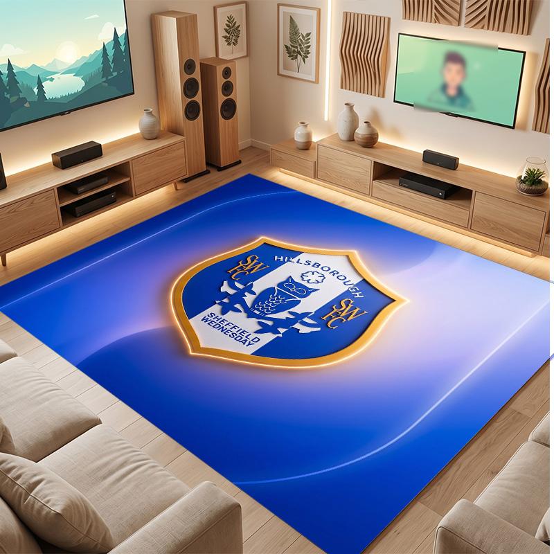Sheffield Wednesday Football Print Crystal Velvet Rug, Comfortable Water Absorbent Non Slip Indoor Floor Carpet