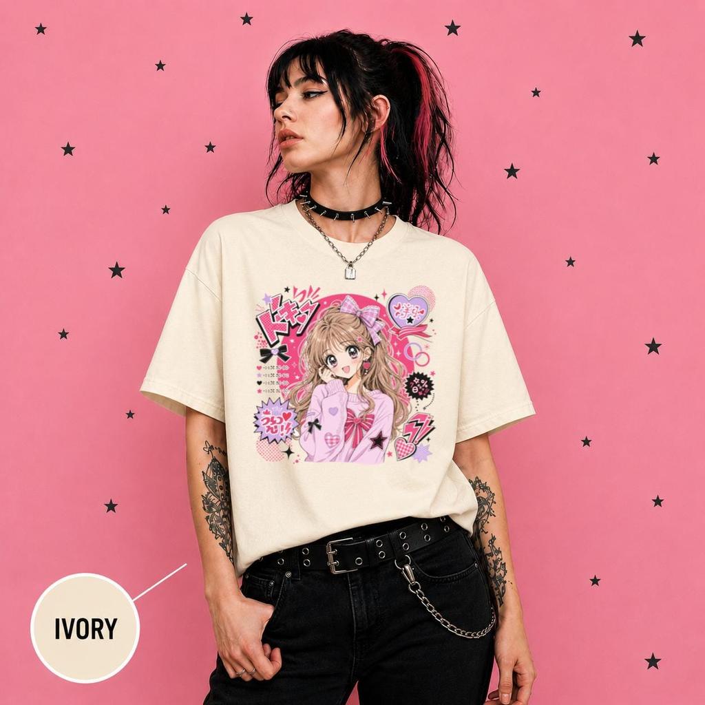 Y2K Anime Kawaii Shirt Anime Girl Tee Japanese Harajuku Shirt Cute Graphic Tee Kawaii Streetwear Comfort Colors®