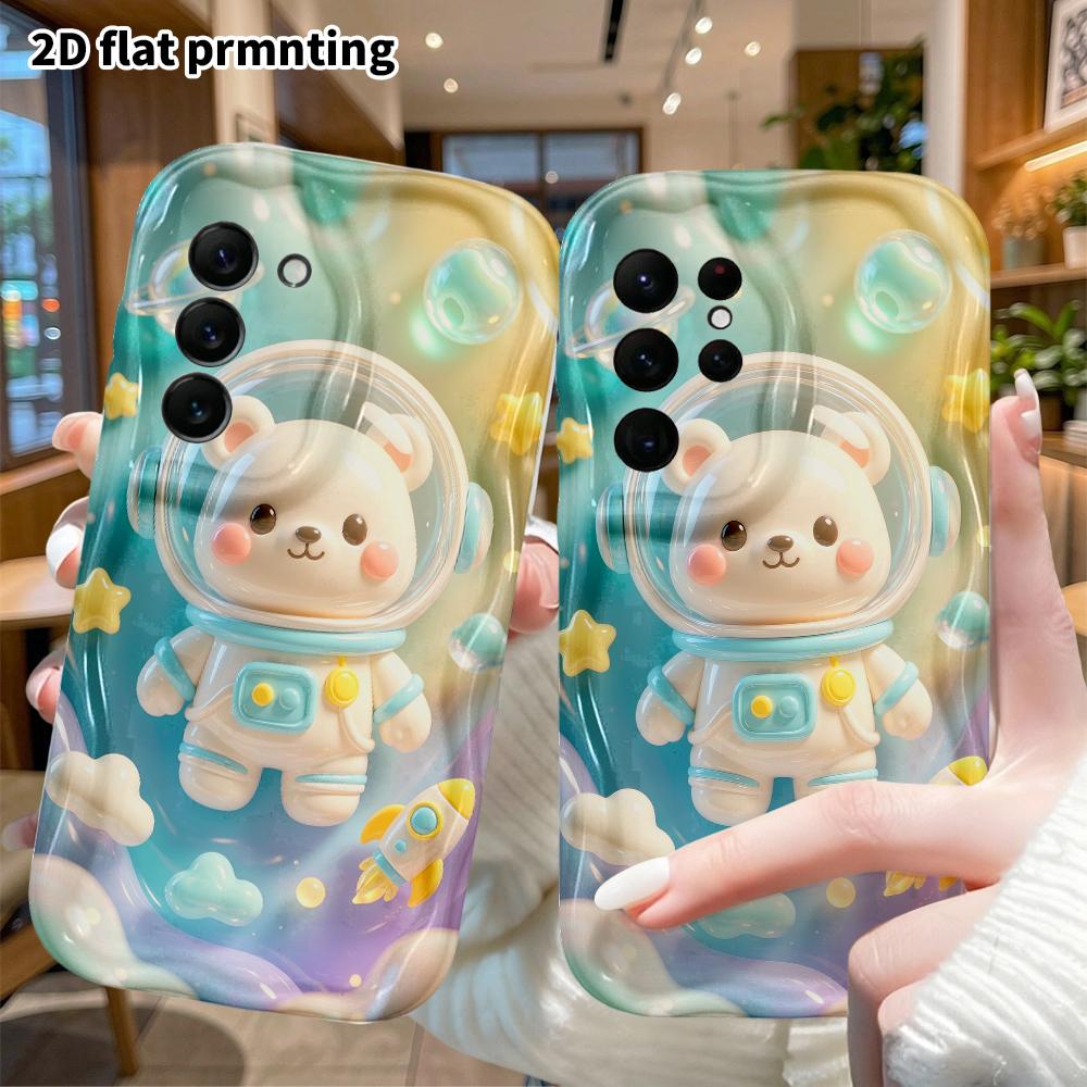 Phone Case: 2D flat design suitable for Samsung Galaxy A34 A35 M05 M06 S20 S22 S21 FE Plus 5G protective case, Empty Space Astronaut Bear, perfect Chr
