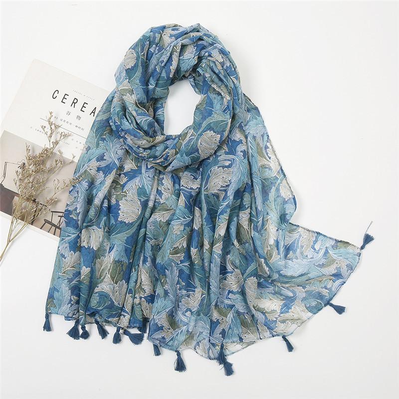 Испанский Роскошный Бренд Темно-синий Прекрасный Цветочный Кисточка Вискозный Шаль Шарф Женский Высокое Качество Накидка Повязка на Голову Bufandas Мусульманский Хиджаб