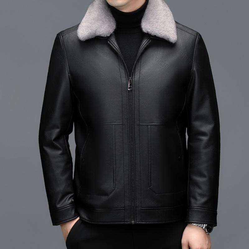Men's Leather Jacket Genuine Leather Winter New Lapel Leather Jacket Thickened Warm Casual Down Jacket Men's Jacket
