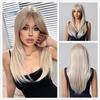 Blonde Layered Synthetic Wigs with Bangs Long Straight Wig for Women Girls Soft Natural Daily Hair Heat Resistant Wig