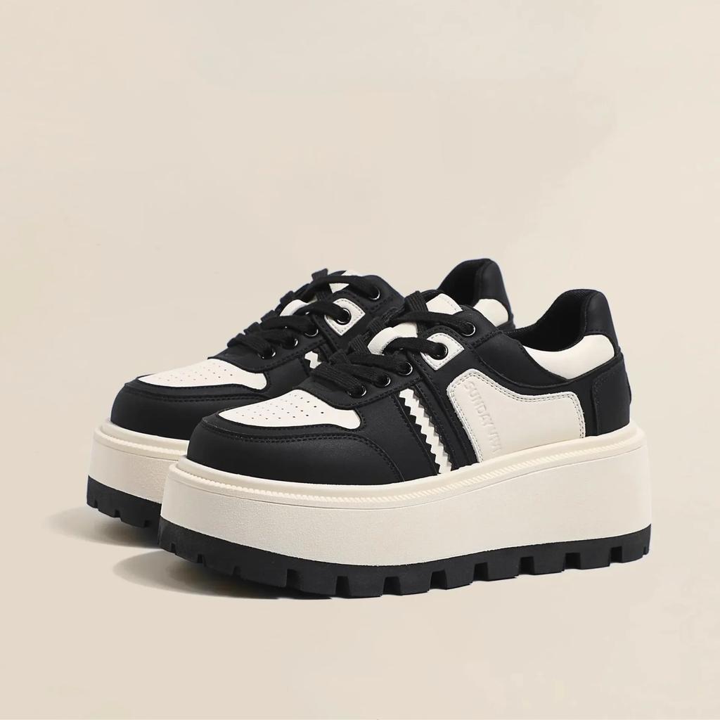 Женская спортивная обувь, модная толстая подошва, шнуровка, вулканизированная обувь, повседневная студенческая обувь, увеличивающая рост, обувь для пары, кроссовки