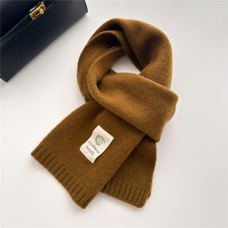 Selected Pure Cotton Wool 100% Cashmere Scarf Solid Color Student Men and Women Winter Warm Knitted Scarf Christmas