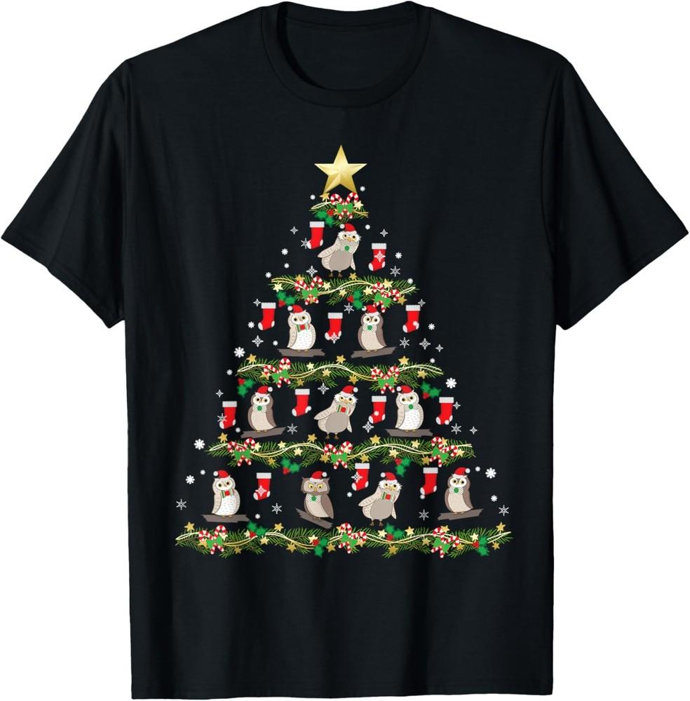Christmas Animals Designs Owl Christmas Tree T-Shirt