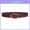 Stone Grain Womens Pu Leather Belt With Twists Oval Metal Buckle For Everyday