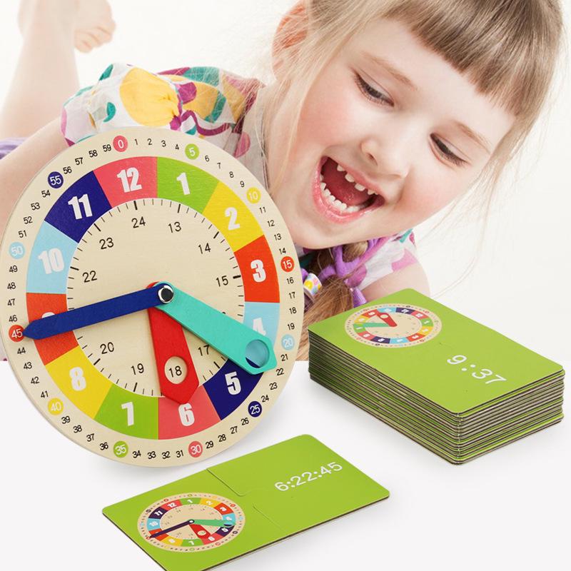 Interactive Children's Wooden Clock Teaching Aid - Time Concept & Digital Clock Cards Educational Toy
