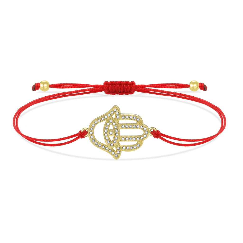 Хорошее качество Хамса браслет с подвесками на руку для женщин, новая мода, кубические циркониевые камни, позолоченная медь, красная нить, ювелирные изделия