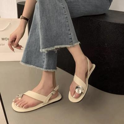 Новые женские туфли, римский модный дизайн, металлические декоративные сандалии на плоской подошве, обувь для женщин, Sandalias Mujer 2024