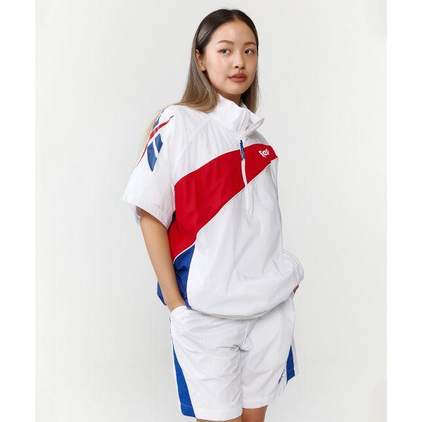 Reebok Ветровка унисекс с воротником-стойкой, цветными блоками и короткими рукавами, белая REJU4EA51WT