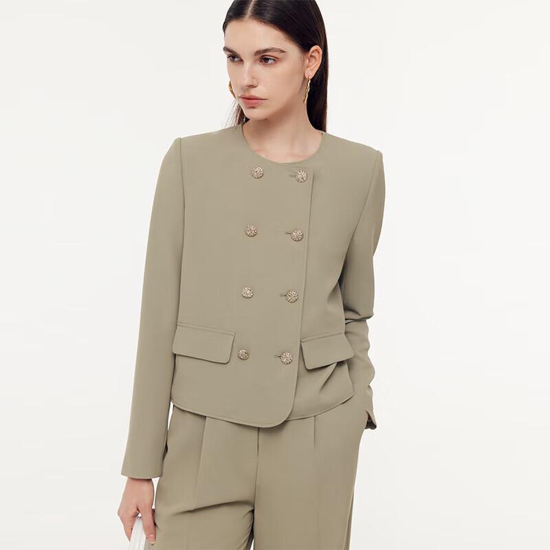 GOELIA Spring New Arrival Four-Way Stretch Round Neck Double-Breasted Jacket