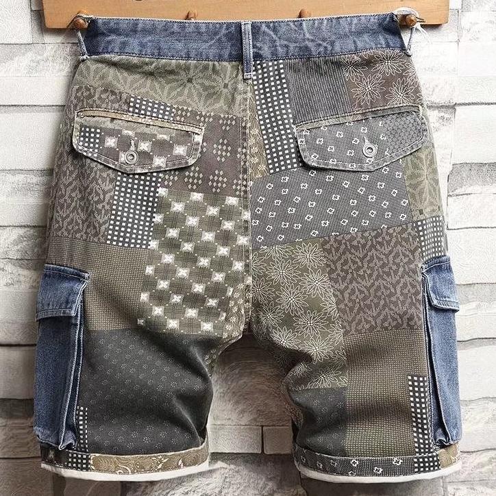 Men's Summer Printed Shorts Casual Breathable Shorts Denim Shorts Straight Slim Denim Shorts