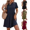 Women's Casual Round Neck Pleated Short Sleeve Dresses