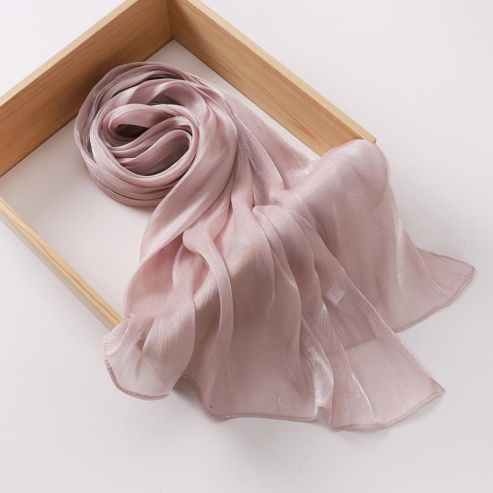 Island Wrinkled Scarf Women'S Shawl Island Satin Smooth Crepe Solid Color Bright Silk Yarn Malaysian Headscarf