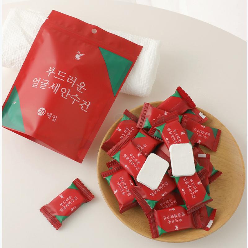 20 шт. одноразовых сжатых полотенец Candy Pure Cotton Cleansing Towel, портативное сжатое полотенце для лица для путешествий в отеле