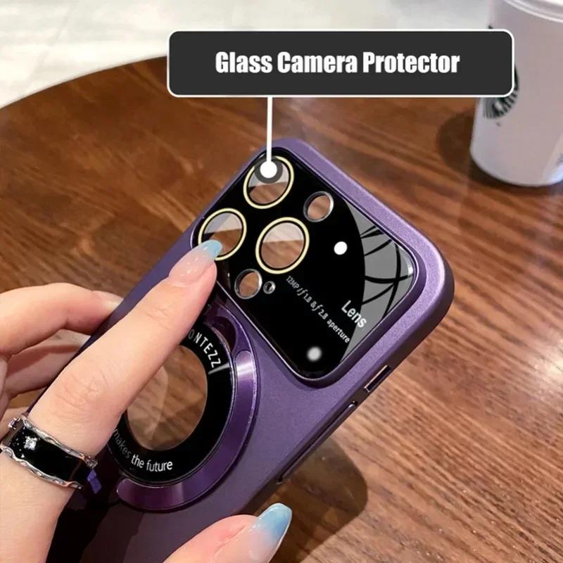 Тонкий матовый чехол-подставка из ПК для iPhone 15 14 11 Pro Max 14 Plus Для Magsafe С подставкой Держатель Защита стеклянной линзы Роскошный чехол