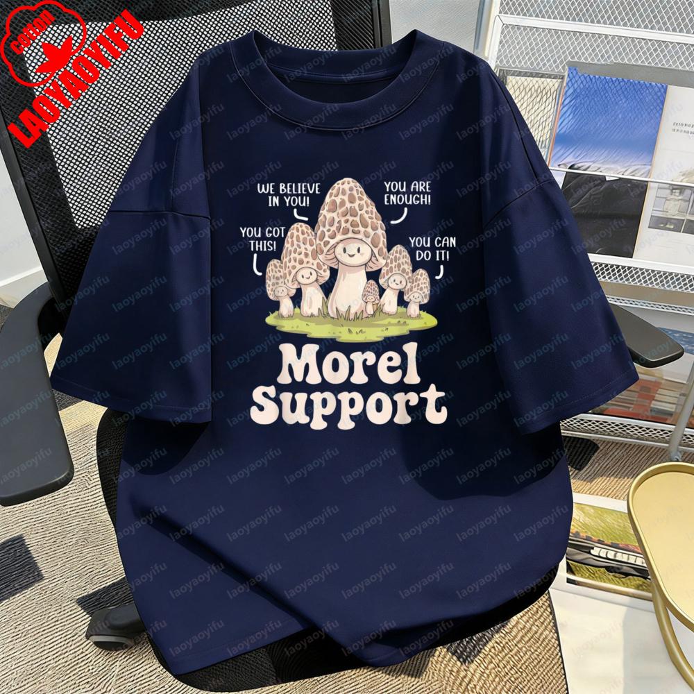 Mushroom Bear and Text Pattern Casual Style Cotton TShirt Summer Retro Cute Fashion Trendy Tee Kawaii Clothes Clothes for Women