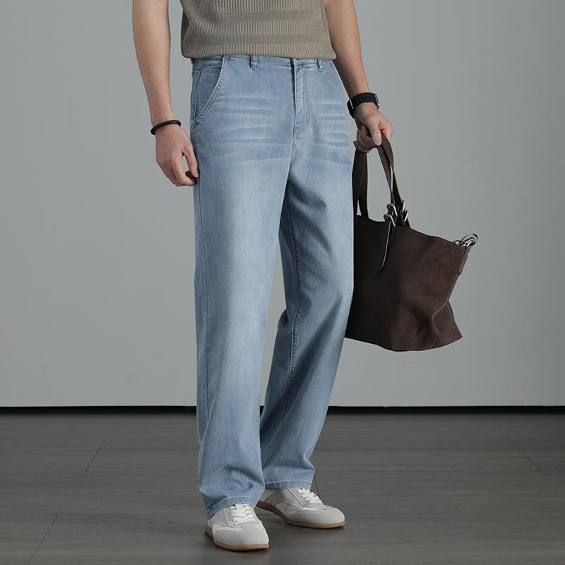 Men's cotton and linen jeans 2026 new spring and summer sagging straight leg pants for youth commuting versatile fashion casual pants