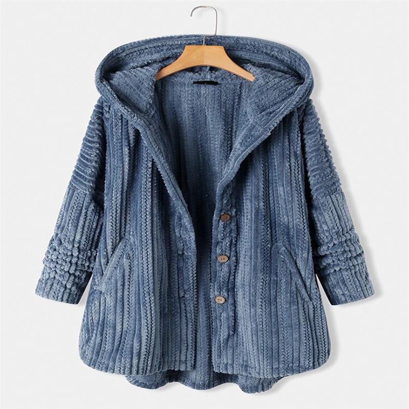 Women Winter Autumn Warm Hooded Coats Single-breasted Loose Casual Plush Long-sleeved Coat Plus Size Hoodie