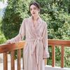 Autumn Winter New Female Long Robe Thickened Coral Fleece Home Wear Bathrobe Gown Flannel Patchwork Lapel Sleepwear Lounge Wear