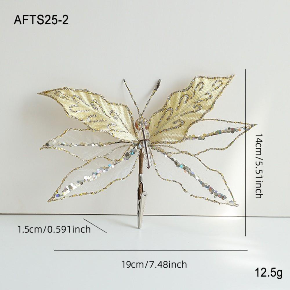 Mesh Dragonfly Christmas Flower Double Simulation Artificial Christmas Decorations Exquisite Sequins Glitter