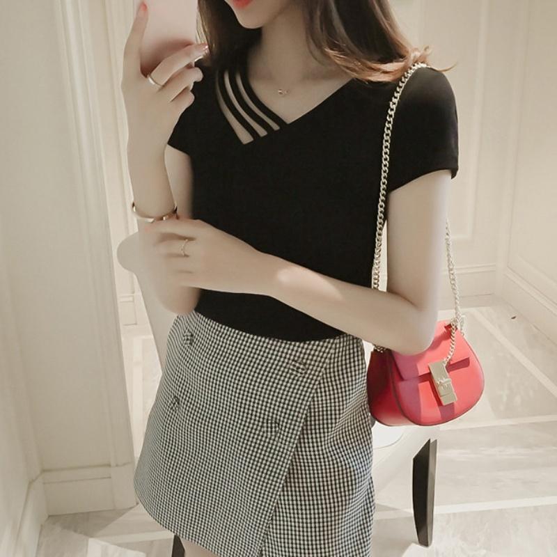 Сексуальные однотонные топы на бретелях с v-образным вырезом и короткими рукавами, женская базовая футболка, повседневный модный укороченный топ, женская футболка, укороченный топ из летней ткани