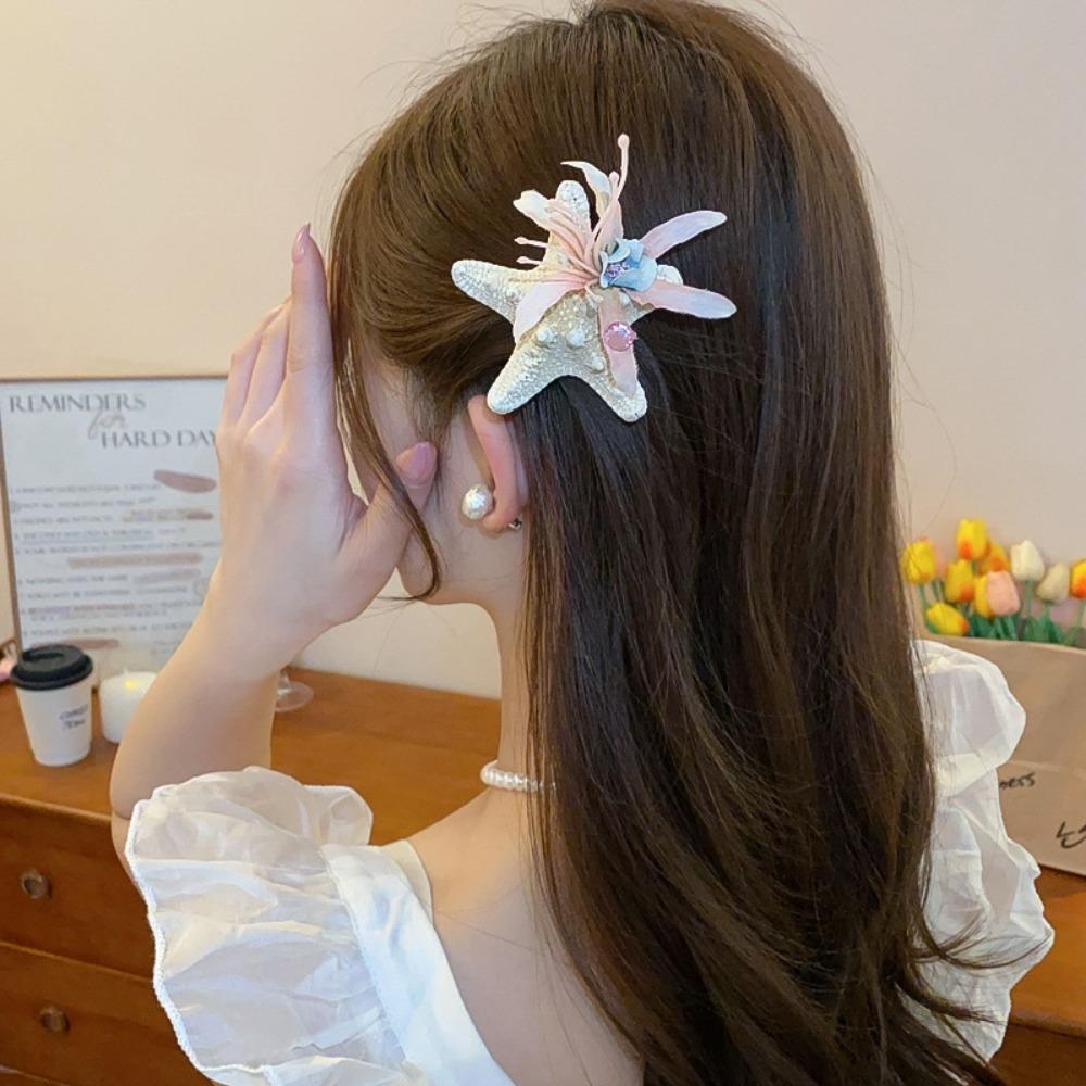 Sweet Starfish Hair Clip Korean Style Women Side Clip Simple Orchid Flower Hairpin Daily