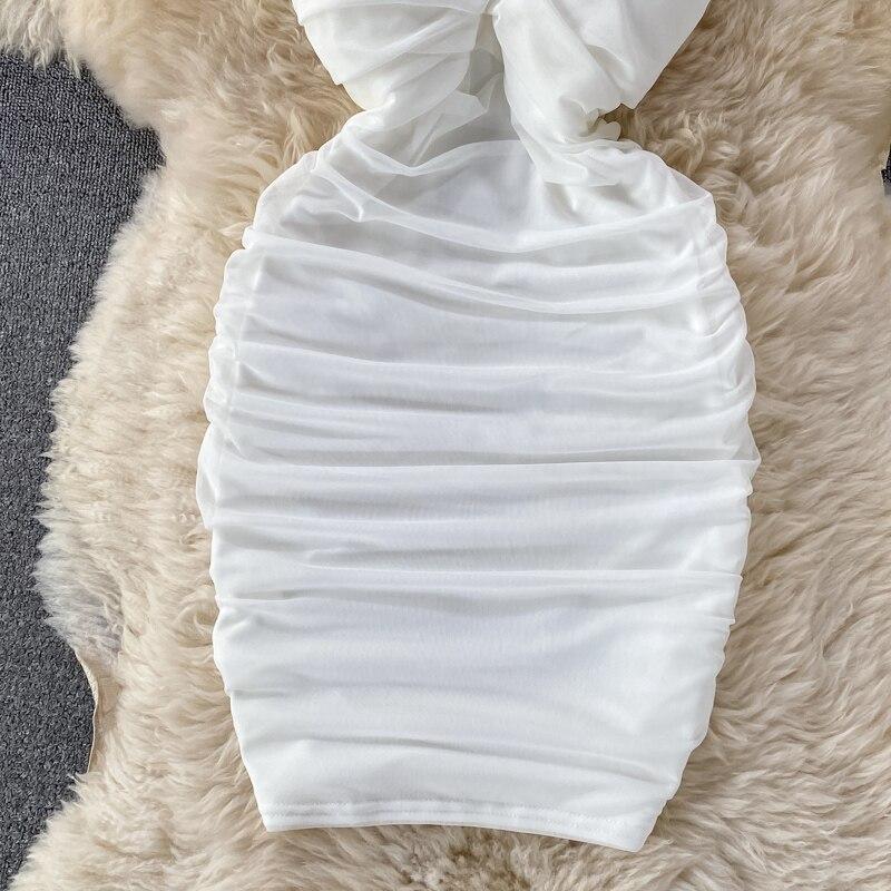 Сексуальное платье с короткими рукавами, высокой талией, облегающее, плиссированное, с квадратным вырезом, облегающее бедра