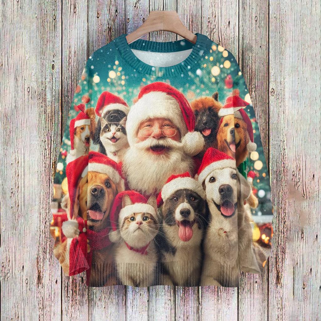 Рождественские толстовки для женщин Вязаный свитер Милая рубашка Осенний свитер с круглым вырезом Топы