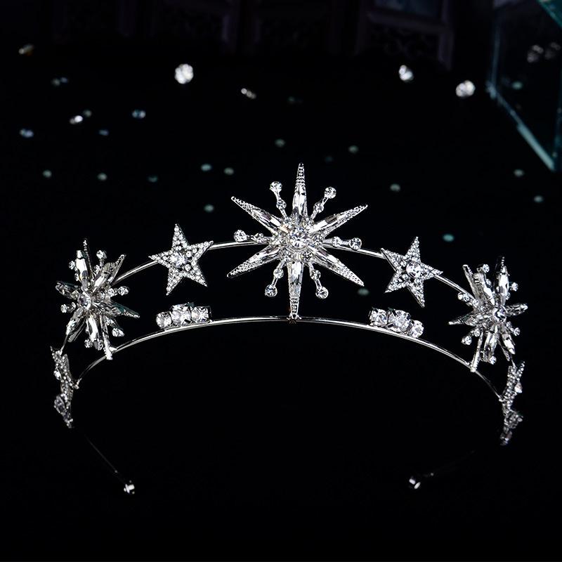 Vintage European 6 -Point Star Wedding Crown Tiaras Gold Color Rhinestone Diadem Princess Women Headband Bridal Hair Accessories