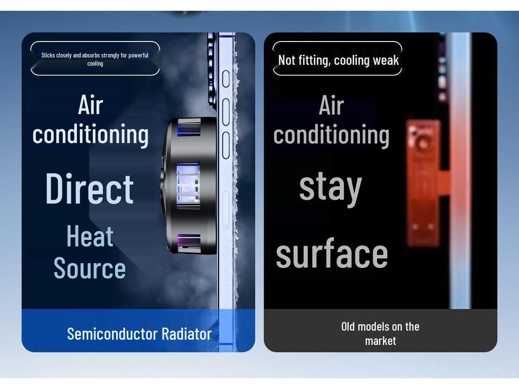 Магнитный кулер для мобильного телефона с бесшумным двухъядерным полупроводником для киберспорта и игрового стриминга. Включает конструкцию без льда и VGA-кабель.