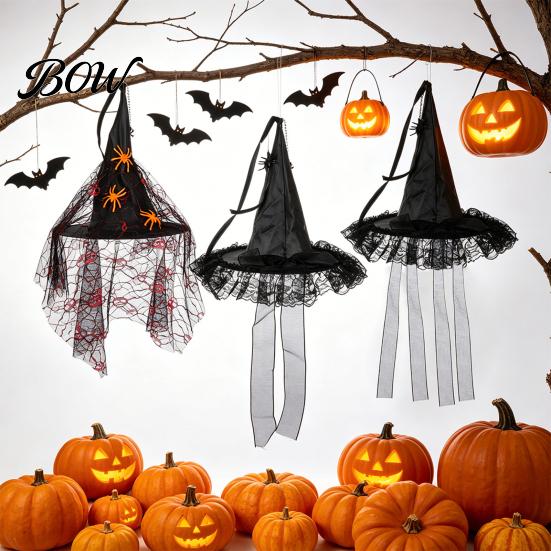Decorative Spider Pendants Halloween Witch Hat Hanging Decor, Web Ribbon Prop Wizard Party Accents for Party, Dark Costume Accessory Masquerade Themed