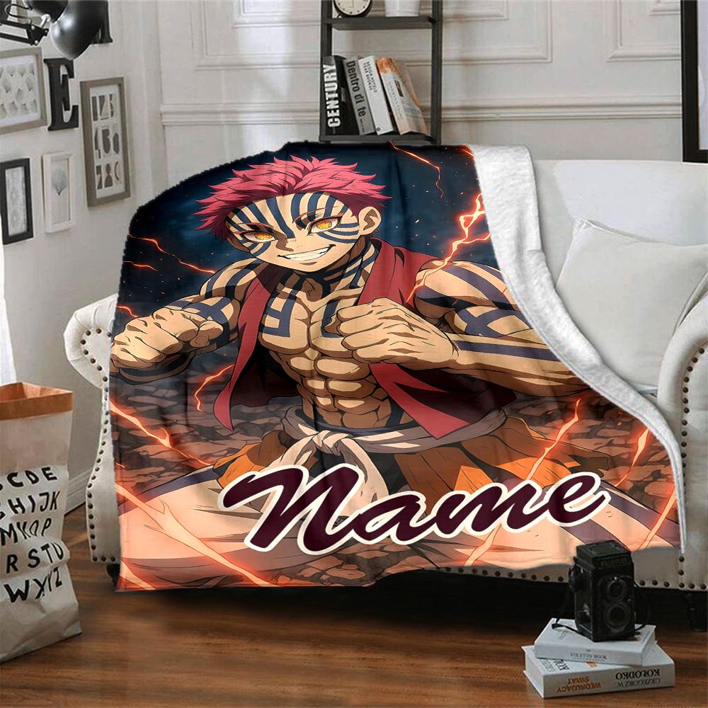 Customizable Demon Slayer4 Throw Blanket – Personalized Name, All-Season Cozy Snug Blanket, Machine Washable, Personalized Blanket