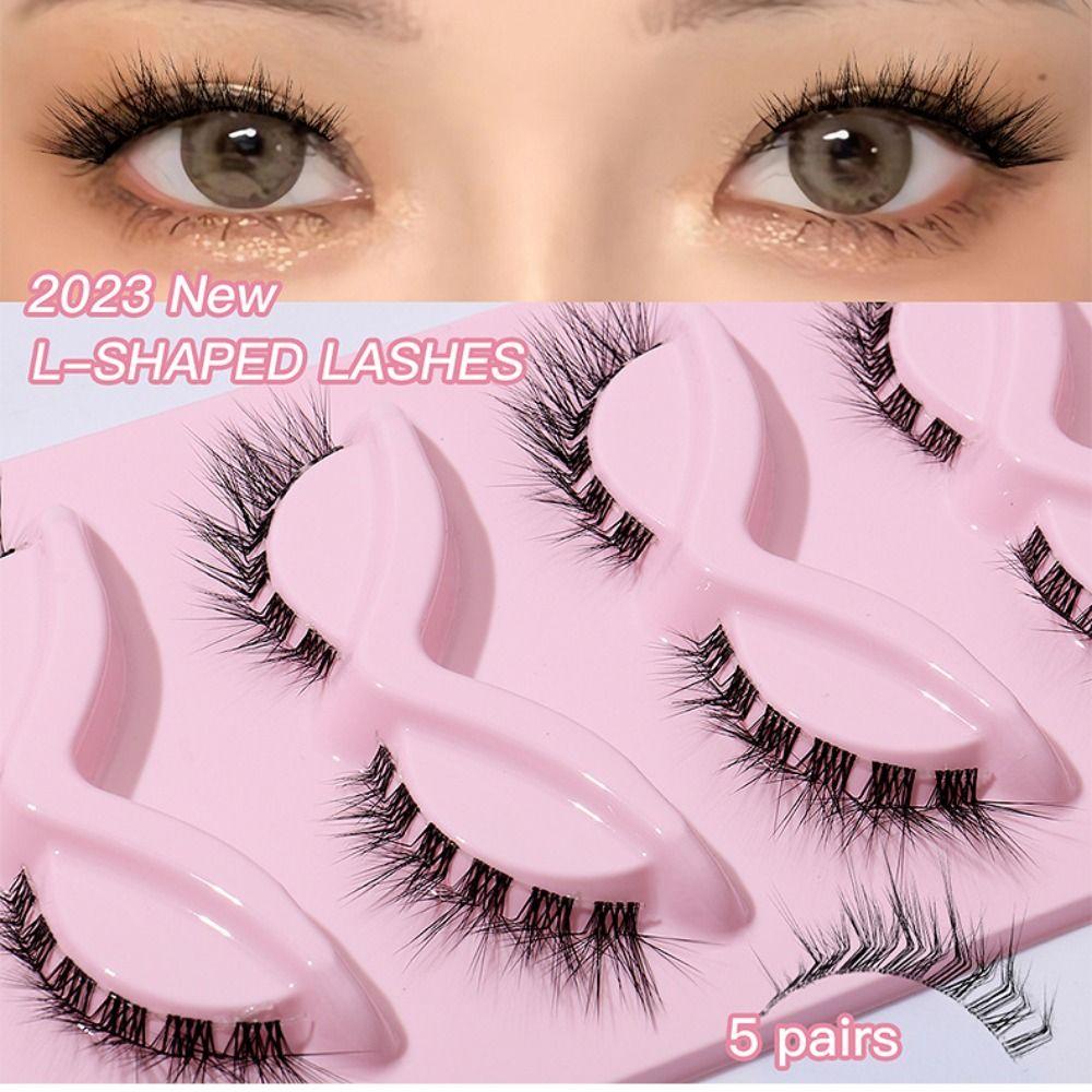 5 Pair Eye Tail Lengthening L Curl False Eyelashes 3D Faux Mink Lashes Cat Eye Fake Lashes  Women