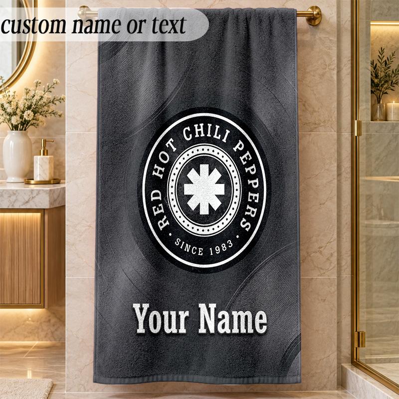 Beach TowelRed Hot Chili Peppers Custom Name Text Personalized Soft Towel for Beach Pool Indoor Home Decor Gift