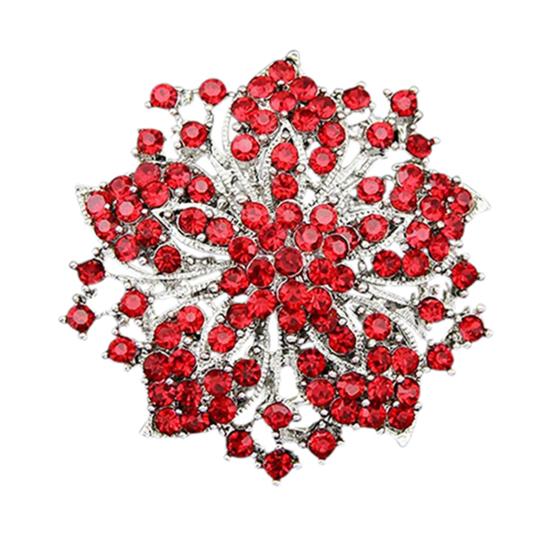 Brooch Pin Anti-rust Silver Plated Brooch Rhinestone Round Blossom Flower Breastpin for Dating Wedding Party