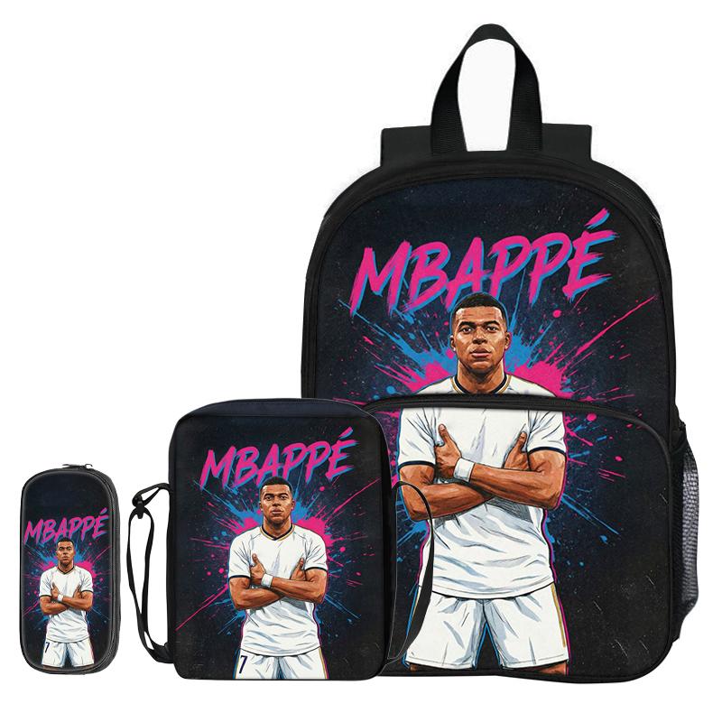 Детский рюкзак Сумки через плечо Пенал Набор из 3 предметов M-Mbappe с передним карманом Рюкзак Футбольная звезда Рюкзак