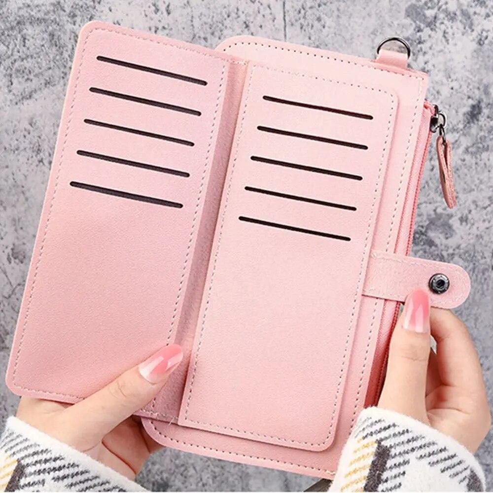 Women's Wallet Multi-functional Fashion PU Leather Long Zipper Wallets Multi-card Position Clutch Buckle Tassel Student Wallet