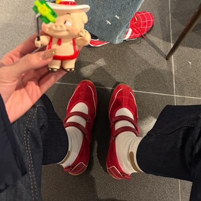 Версия из коровьей кожи~ Нишевые балетки из натуральной кожи для тренировок, спортивный стиль с двойным ремешком, женские туфли Мэри Джейн на плоской подошве, женские туфли