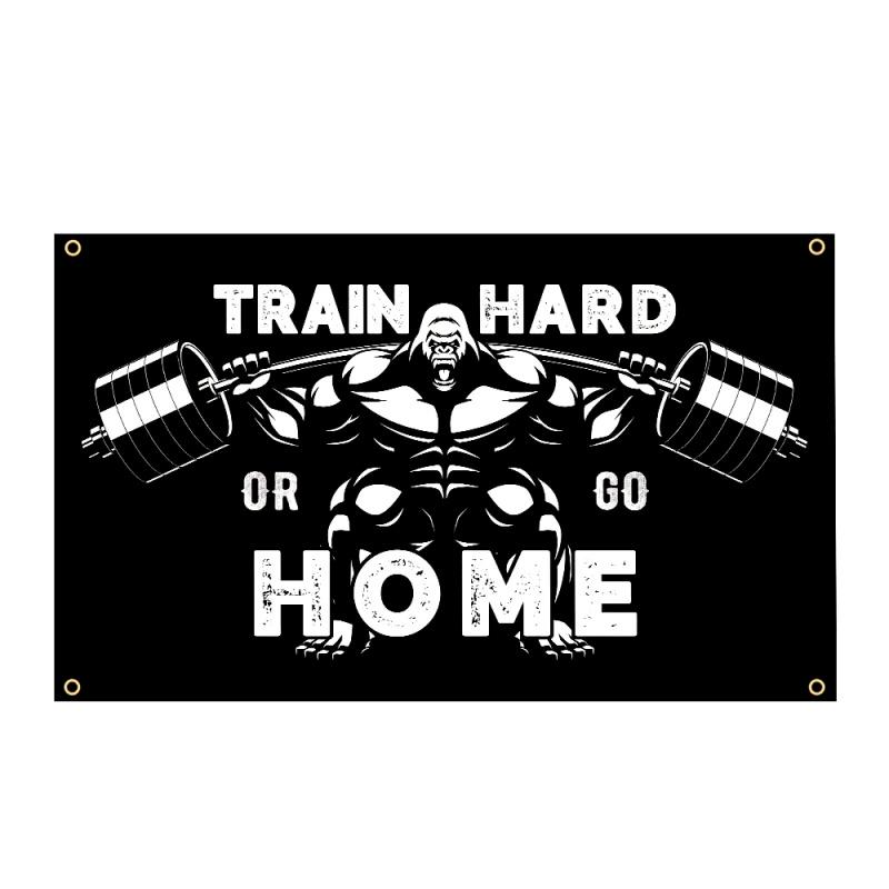 VIKAMA Fitness Inspiration Gorilla Tapestry Train Hard or Go Home Gym Background Cloth Gym Exercise Room Decoration